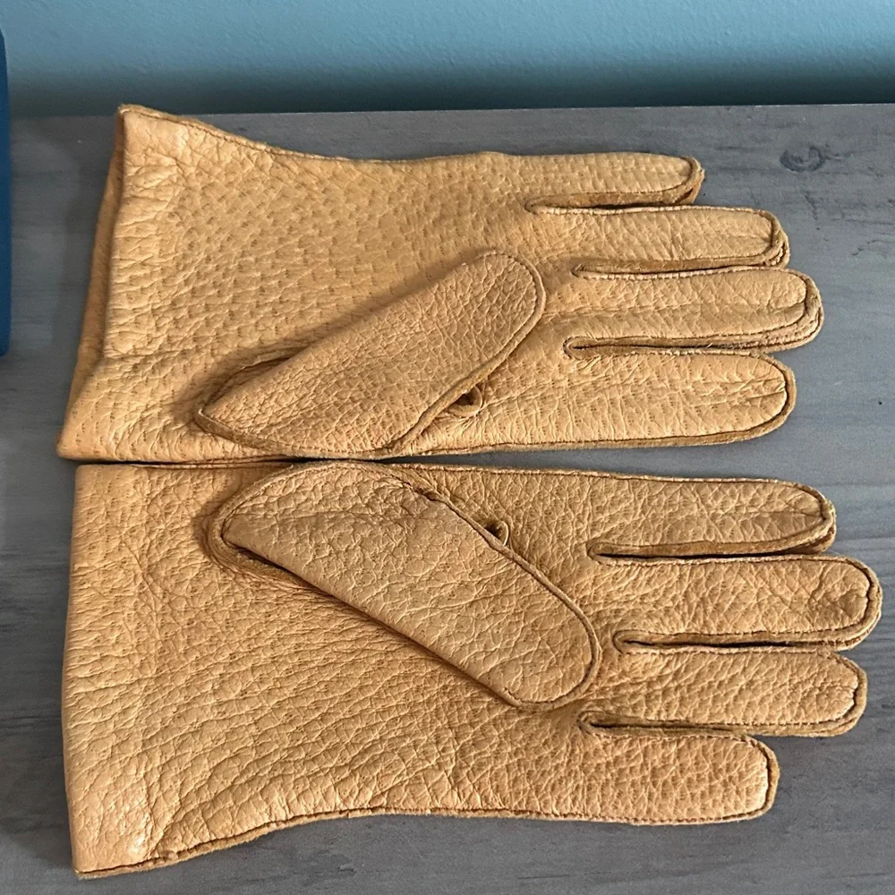 Men's Vintage Brooks Brothers Tan Pigskin Leather Gloves - Picture 2 of 10